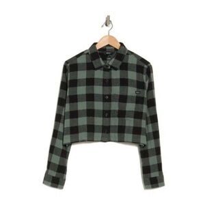 RVCA Cropped Green Check Me Out Button Up Shirt-S